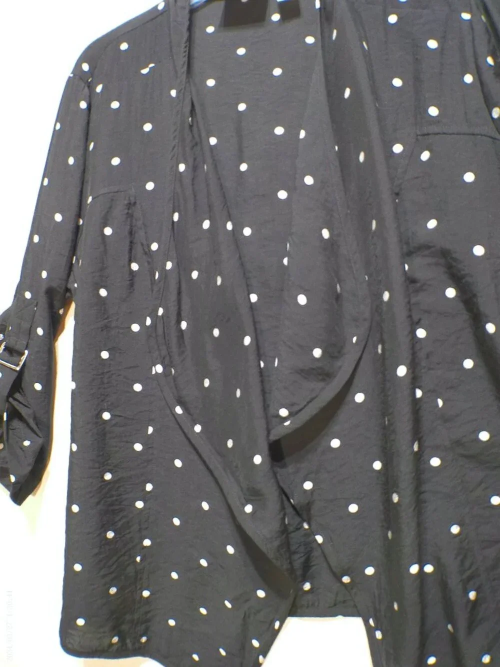 Chico's Blouse Top Black White Dot Adjustable Sleeve Size 2/Large 12